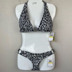 MICHAEL Michael Kors Metallic Silver and Black Bikini Sizes S or M
